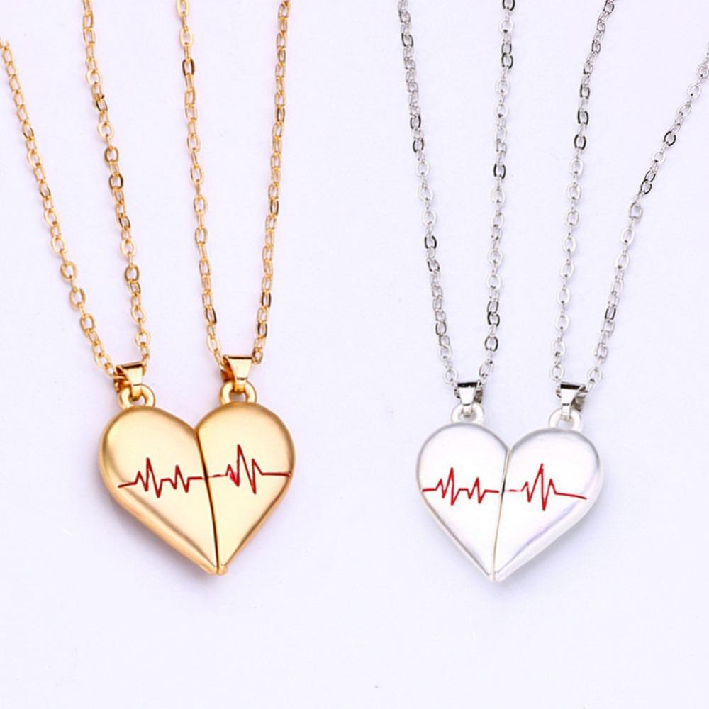 Heartbeat Magnetic Couple Necklace ECG Love Pendant Set Magnetic Clavicle Chain for Him and Her