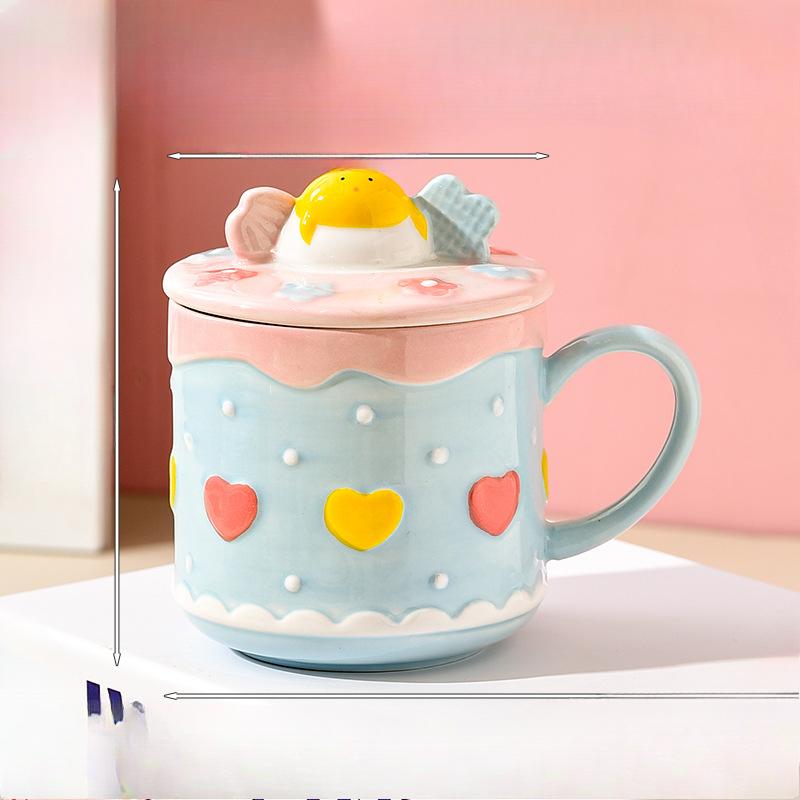 Cream Cake Mug Ceramic Water Cup with Lid Cup Cute Cartoon Girl Good-looking Bestie Birthday Gift