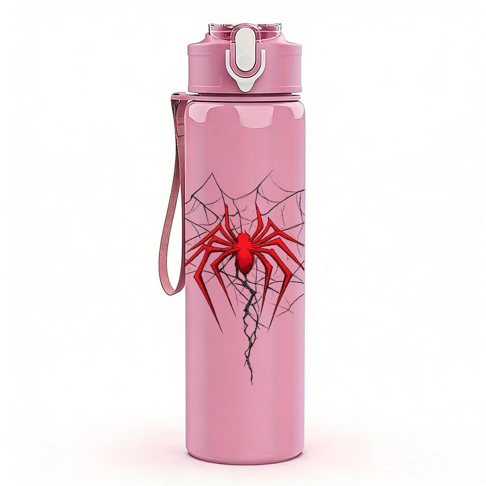 1PC Red Spider Web Abstract Print 750ml Color Plastic Sports Water Bottle Leakproof Flip Straw Lid Suitable for Sports Office Home Use