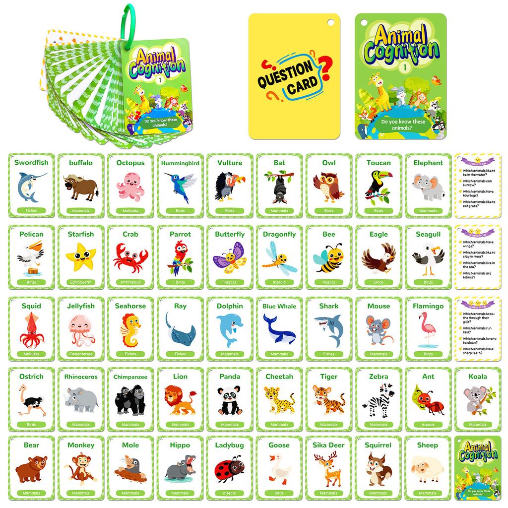 50 Cute Wind Animal Cognition Cards Cute Wind Parent-Child Communication Puzzle Enlightenment Education Cards