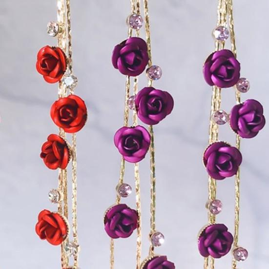 1 Paar Glänzende Strass Elegante Damen Ohrringe Rosenblume Lange Quaste Hängeohrringe Party Schmuck