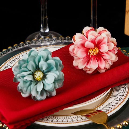 Napkin Ring Handmade Artificial Flower Decor Napkin Buckle Simulated Flowers Leaves Napkin Holder Table Decoration