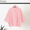 ZANZEA Women Summer Doll Collar Loose Casual 3/4 Sleeve Blouse
