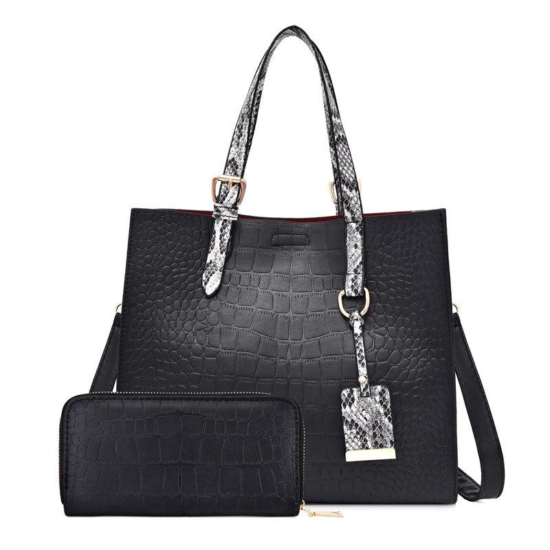 New trendy crocodile pattern large-capacity handbag simple and fashionable splicing contrasting color snake pattern shoulder bag messenger bag