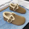 Fur Suede Women Flats Snow Boots Short Plush Casual Buckle Cotton Shoes 2025 Trend Walking Warm Cozy Winter New Botas De Mujer