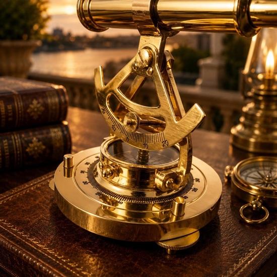 Brass Alidade Telescope Compass Nautical Surveying Instrument Maritime Collectible Decor