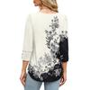 Women's Fashion Casual V Neck Loose Fit Three Quarter Sleeve Top Floral Print Lightweight Blouse Button Detail