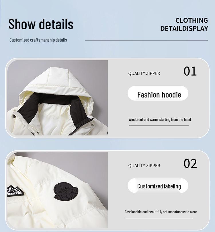2025 Men's Winter White Duck Down Hooded Jacket - Thick, Windproof, Waterproof, Warm Outdoor Coat