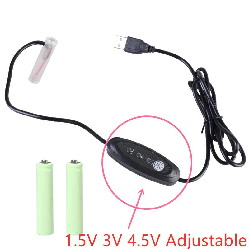 USB 3V 4.5V 6V voltage adjust LR03 AAA Dummy Battery Eliminators USB Power Supply Cable Replace 2-4pcs Batteries for LED Light