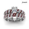 Fashion Couple Rings Women Heart White Crystal CZ Rings Set Men's Red Wood Inlay Stainless Steel Ring Wedding Band