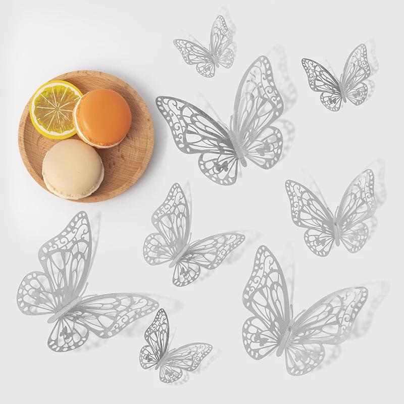12/24/48pcs 3D Butterfly Wall Decor Wall Sticker, Gold Butterfly Decorations for Butterfly Birthday Party Cake Room Decorations