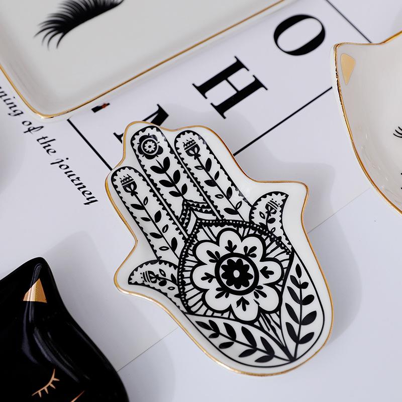 Creative Ceramic Jewelry Dish Trinket Dish Small Jewelry Tray Decorative Plate Cat Shell Eyelashes Hand Plates Decoration Crafts