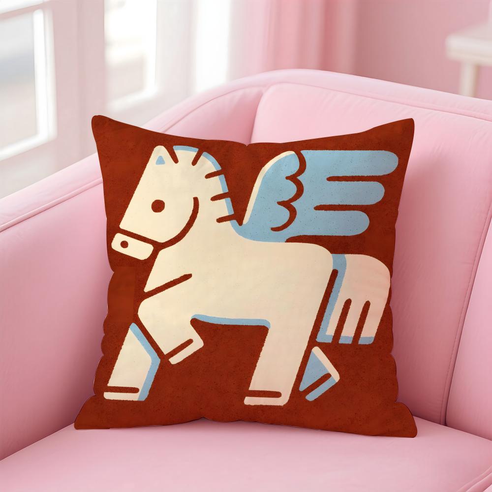 Auspicious Lucky mascot for the Year of the Horse Cushion Cover Pillow Case Soft Skin Friendly Fabric Comfort  Concealed Zipper