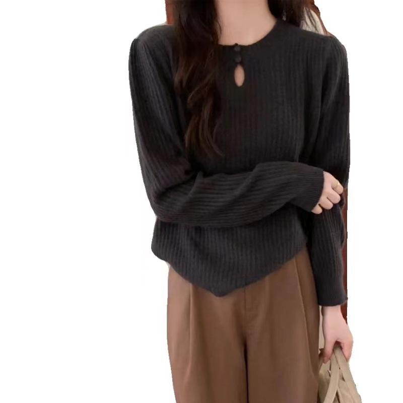 

YYFS Женская мода Повседневный Осень Зима Однотонный Принт Длинный Рукав О-Образным Вырезом Свитера Size: One Size темно серый