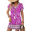 Women's Fashionable Floral Print V-neck Short Sleeved Pocket Casual Pullover Dress