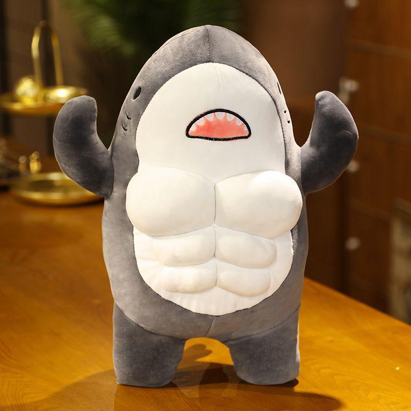 Funny Muscle Shark Plush Toy Squishy Bodybuilding Shark Stuffed Doll Cute Pillow Perfect Companion Doll Birthday Gift for Friend