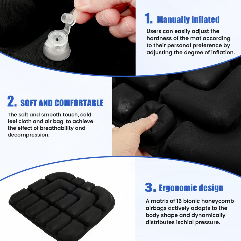 3D Inflatable Travel Cushion Portable Lightweight Air Seat Cushion Ergonomic Air Chair Cushion for Home Office Car Traveling