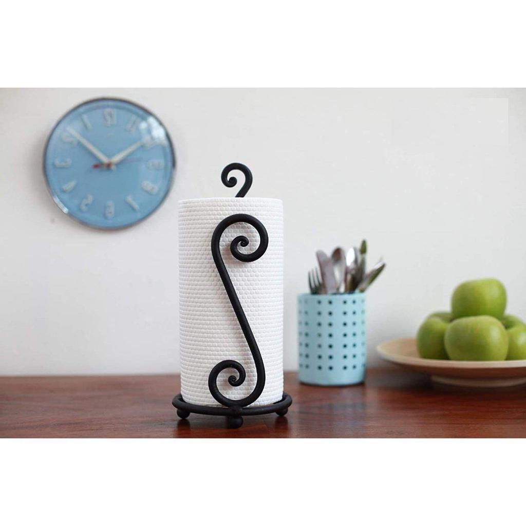 Wrought Iron S Shape Tissue Paper/Towel/Roll/Napkin Holder/Dispenser for Kitchen Bathroom and Dining Table (Black)