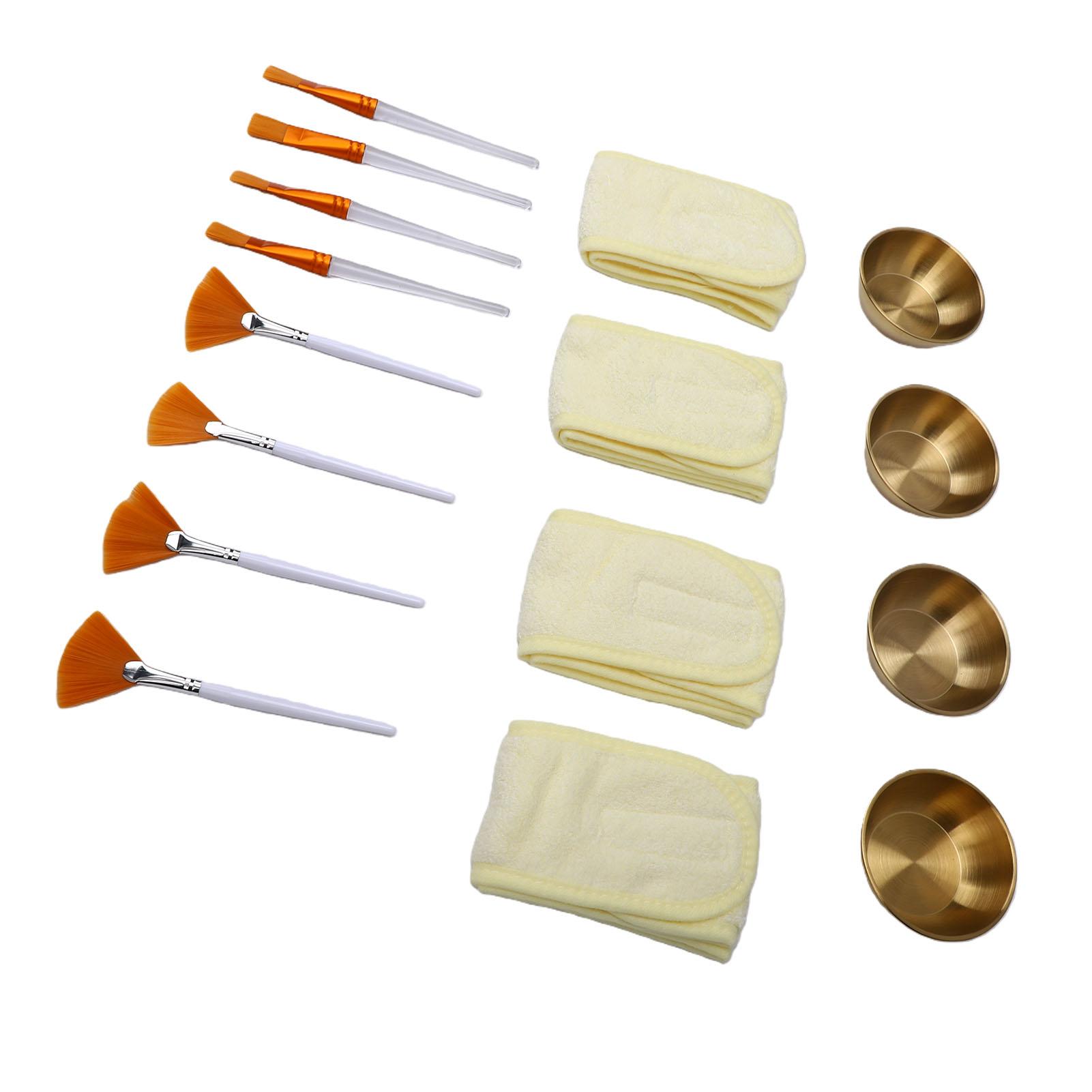 Kit de 16 pièces pour esthéticienne pour soins du visage Bol Petit Ventilateur Pinceau Plat Bandeau pour Cheveux Kit de Mélange Visage pour Femmes beige