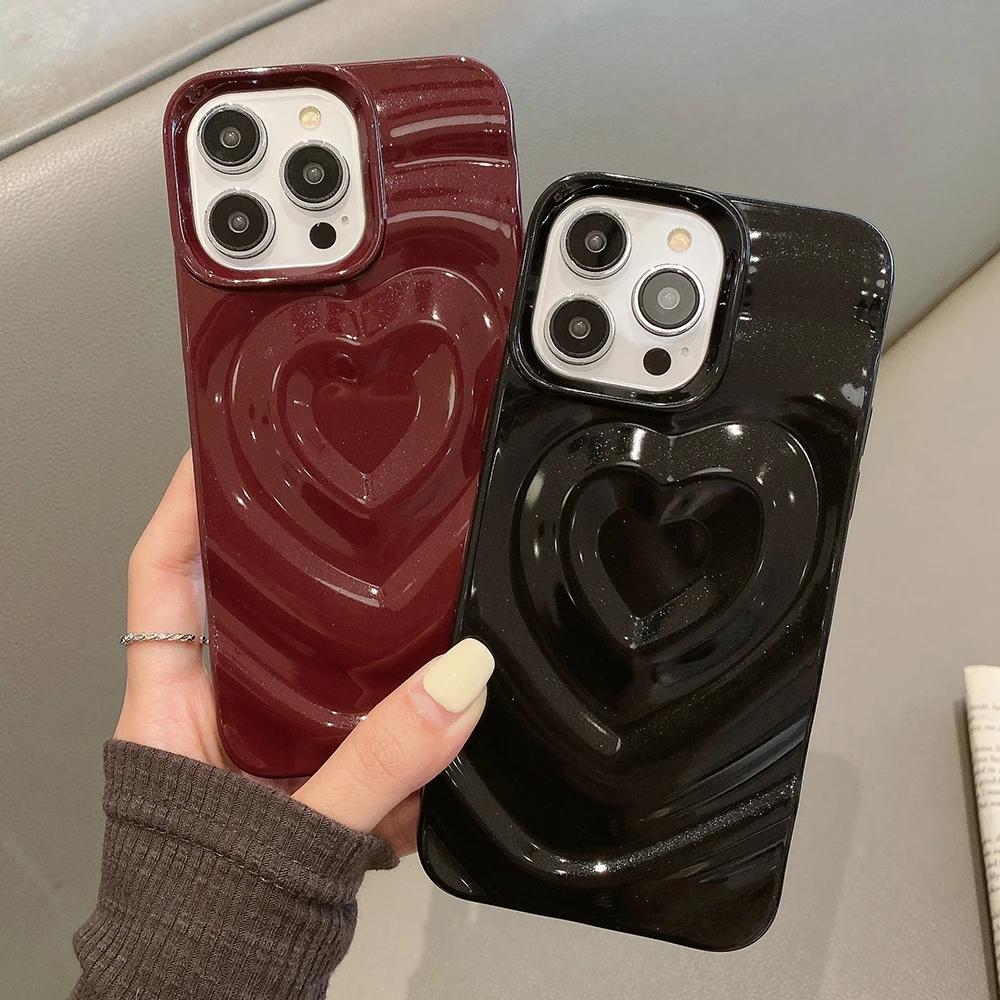 Bling Love Heart Pattern Phone Case For iPhone 16 16E 15 14 13 12 Pro Max 11 Luxury Smooth Shockproof Bumper Back Cover Coque