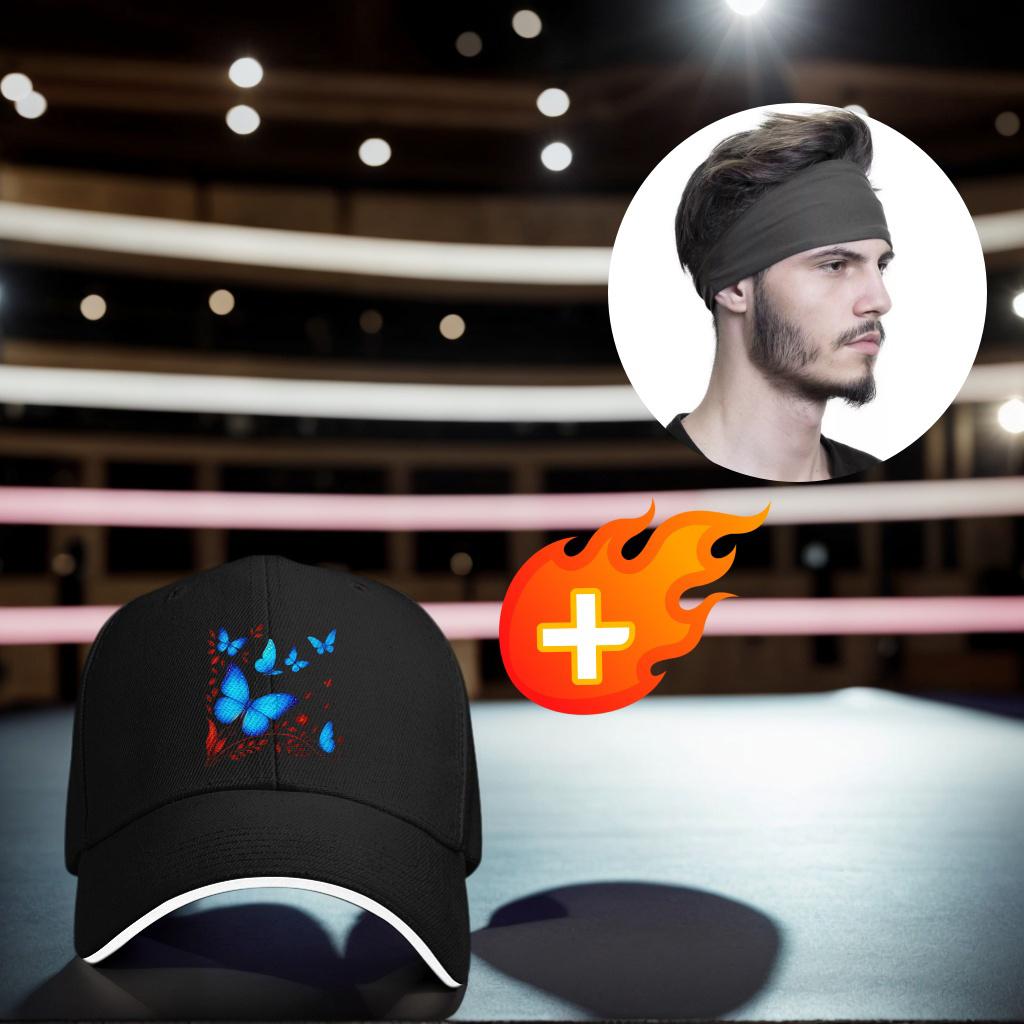 Blue Butterfly Floral Print Baseball Cap Adjustable Polyester Casual Dad Hat for Unisex Adults