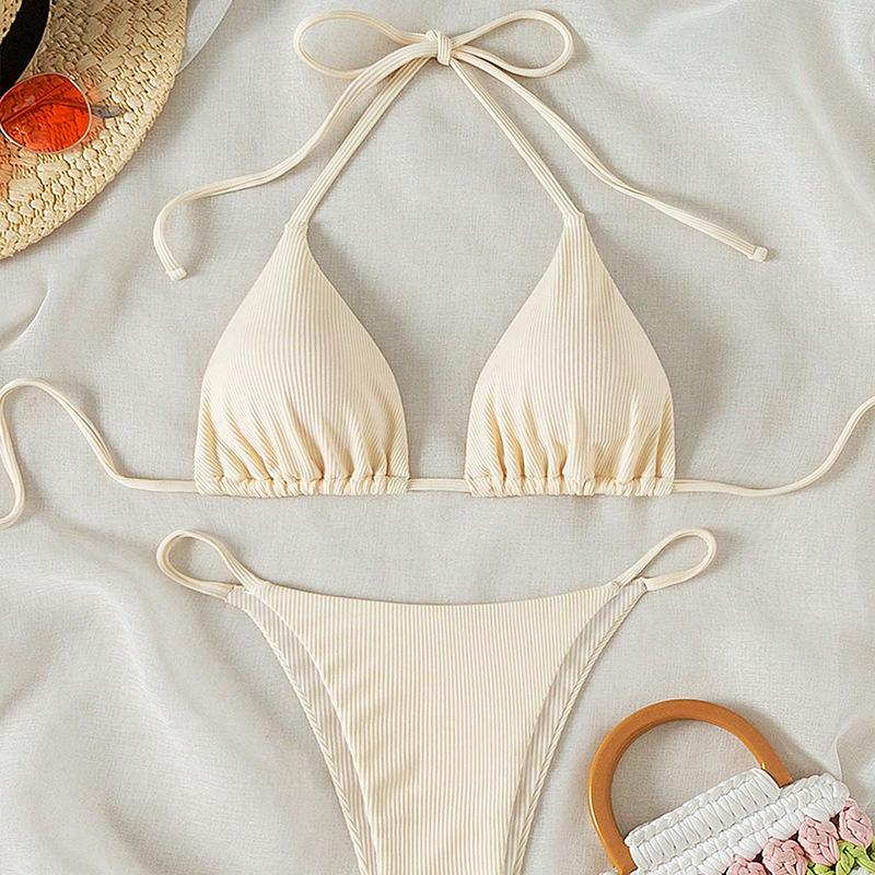 2025 Summer Women's Sexy Multicolor Halter Lace-Up Bikini Swimsuit