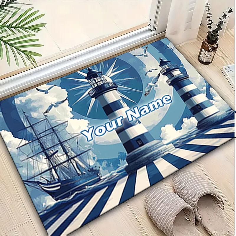 1PC Custom Name Lighthouse Dreams Sea Theme Floor Mat Ideal for Living Room, Game Rooms, Office, Bedroom,Floor Mat Playful Design
