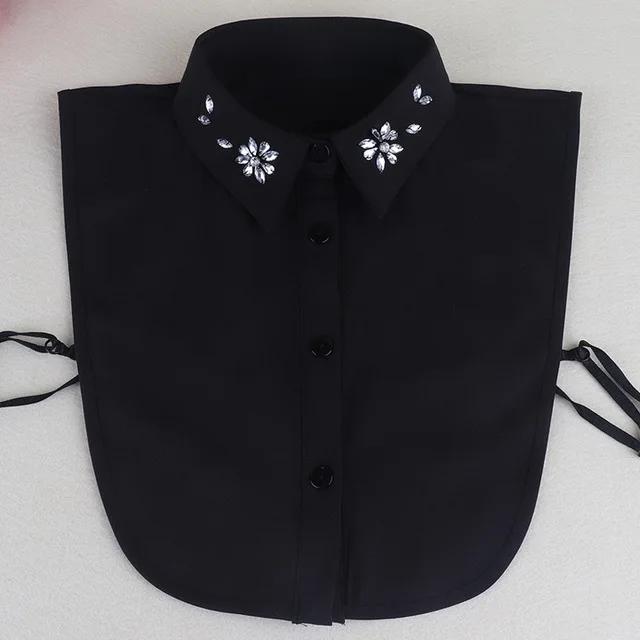 Fashion Ladies Fake Collar for Women Chiffon Fake Collar Rhinestone False Collar Lapel Detachable Button Half-Shirt Blouse Top