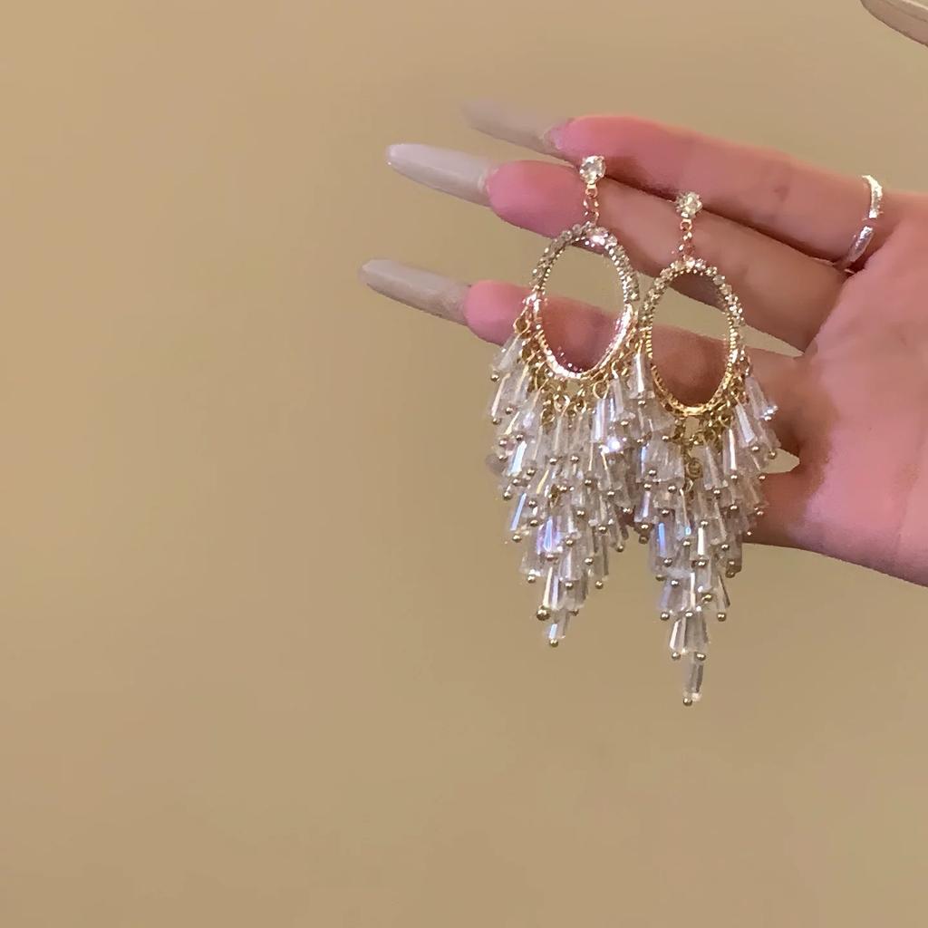 Light Luxury and High-end Sense Exaggerated Fringed Earrings Women's Long Fashion Stud Earrings Temperament Atmospheric Earrings New Explosion