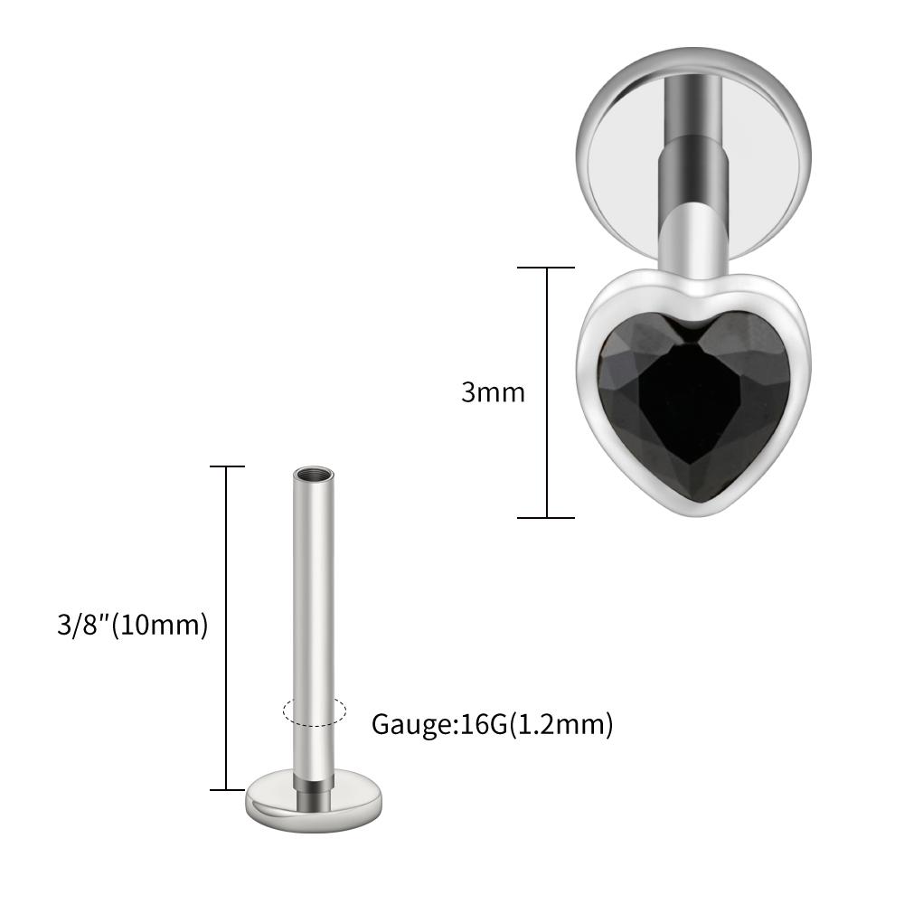 Right Grand ASTM F136 Titanium Heart Shaped CZ Flat Back Labret Stud 16G Garnet Cartilage Helix Ear Piercing Halloween Jewelry