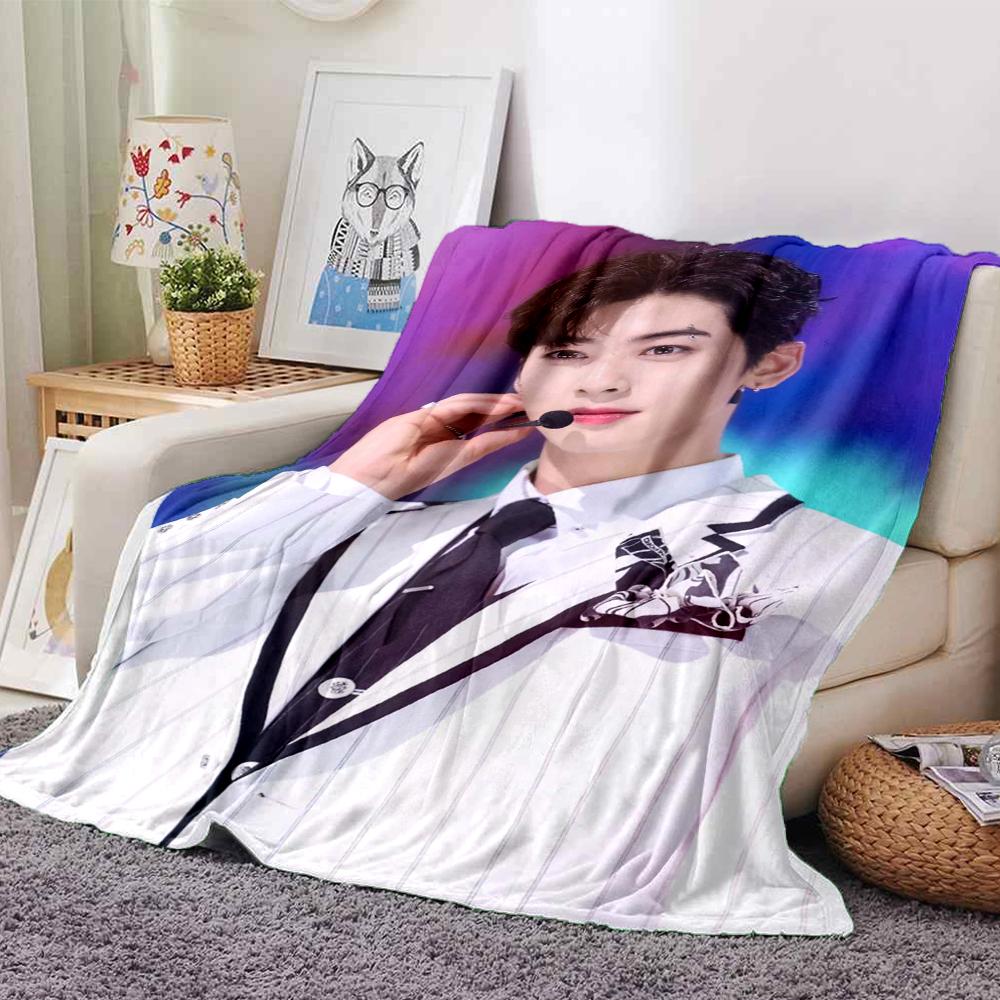 1Pc Cha Eun-woo Blanket Soft Comfortable Polyester Blanket All Season Warm Throw Bedroom Office Outdoor Use Ideal Christmas Gift Choice Print Home Bla