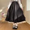 Skirts Womens Hepburn Style Black White Long Skirt Japanese Solid Color Double Layer Vintage French Ruffled A-line Skirts