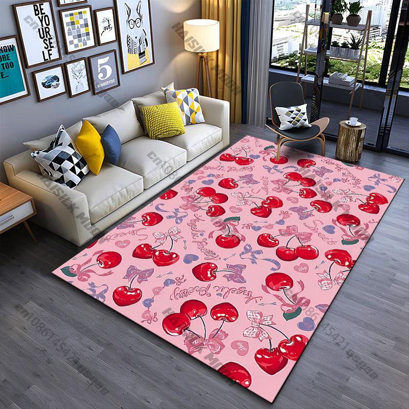 Cherries ribbons hearts playful design carpet Yoga living room room decor children's crawling mat doormat area rug