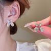 Rhinestone Butterfly Double-Layer Oval Stud Earrings - French Luxury Style