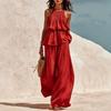 2026 Amazon Independent Station Popular Women's Clothing Casual European and American Style Elastic Neck Breathable Wide Leg Pants Two-piece Set