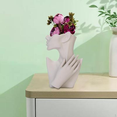 Abstract Ceramics Statue White Human Flower Vase Planter Indoor Office Dorm Decoration