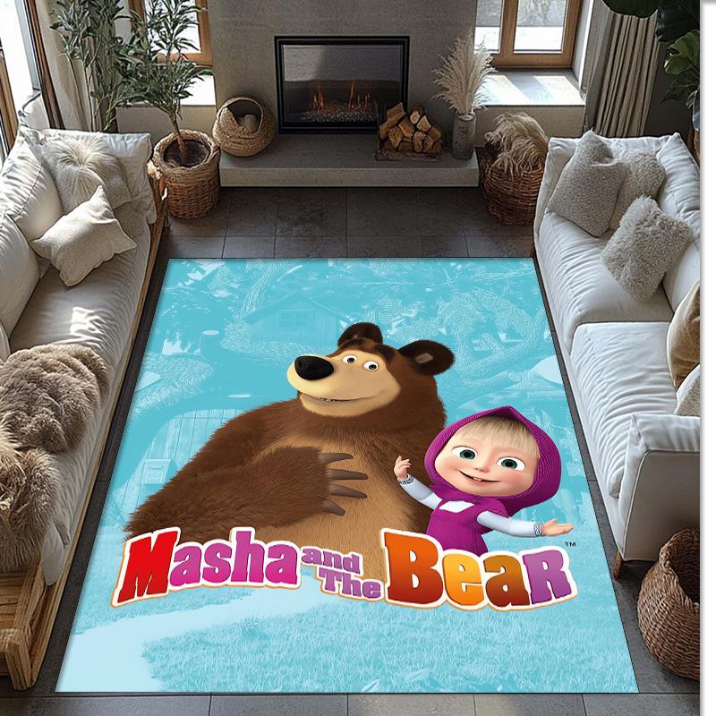 Masha and the Bear Crystal Velvet Rug, Soft Anti‑Slip Crystal Velvet Carpet for Living Room Bedroom Home Decor