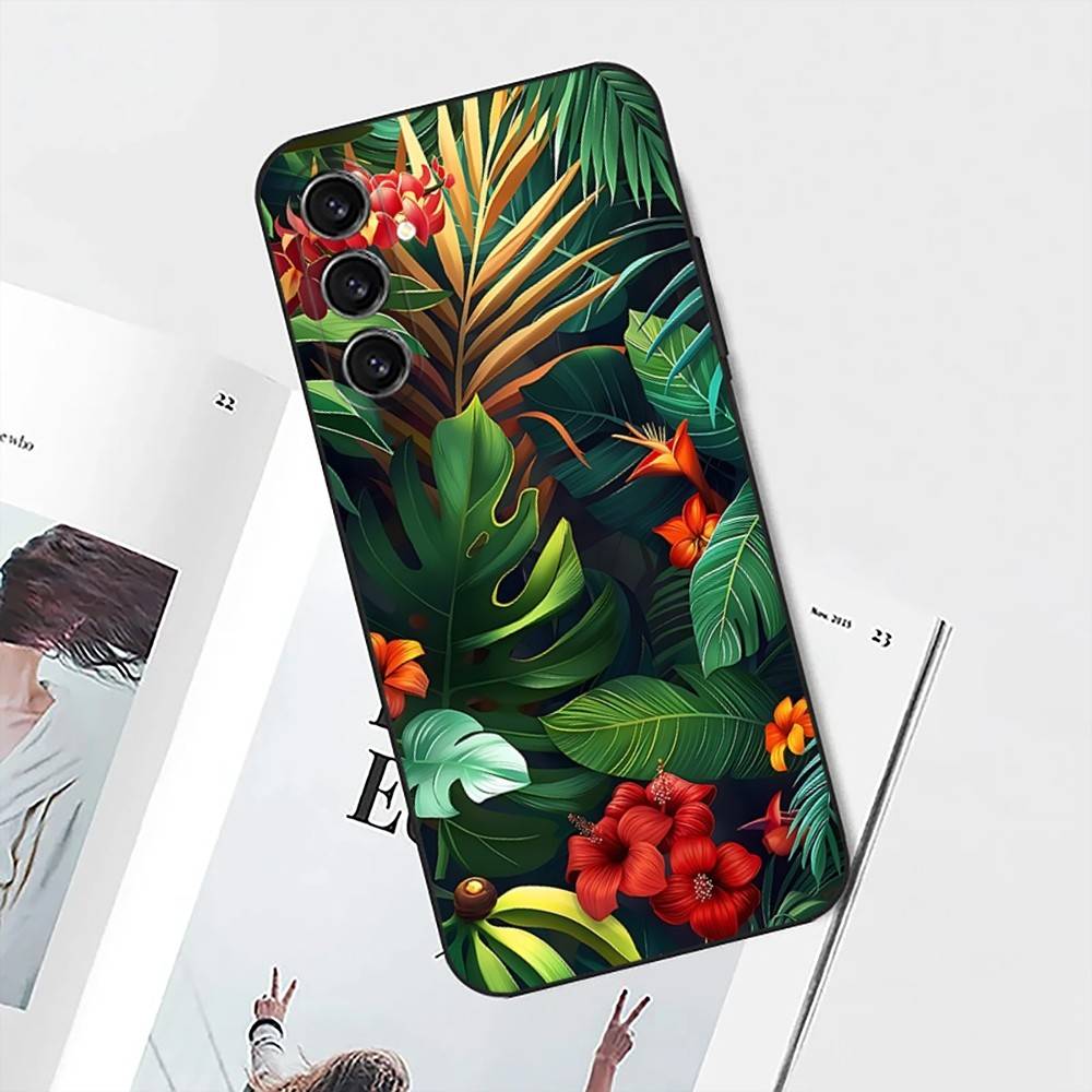 Summer Tropical Plants Phone Case For Samsung S25,S24,S21,S22,S23,S30,Ultra,S20,Plus,Fe,Lite,Note,10 Black Soft Shell