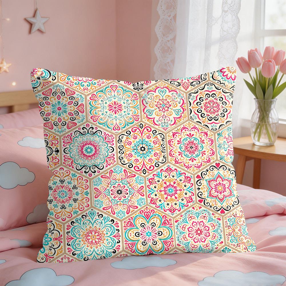 Ethnic Colorful Floral Bohemian Cushion Cover Short Plush Pillow Case Room Sofa Cushion Covers Home Decor Funda