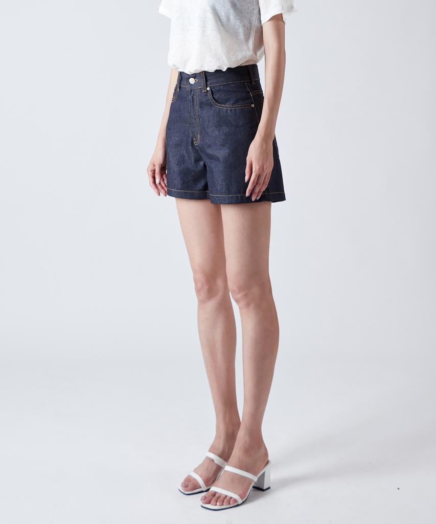 SALON DE SEOUL High-Waisted A-Line Denim Shorts W - Indigo Blue
