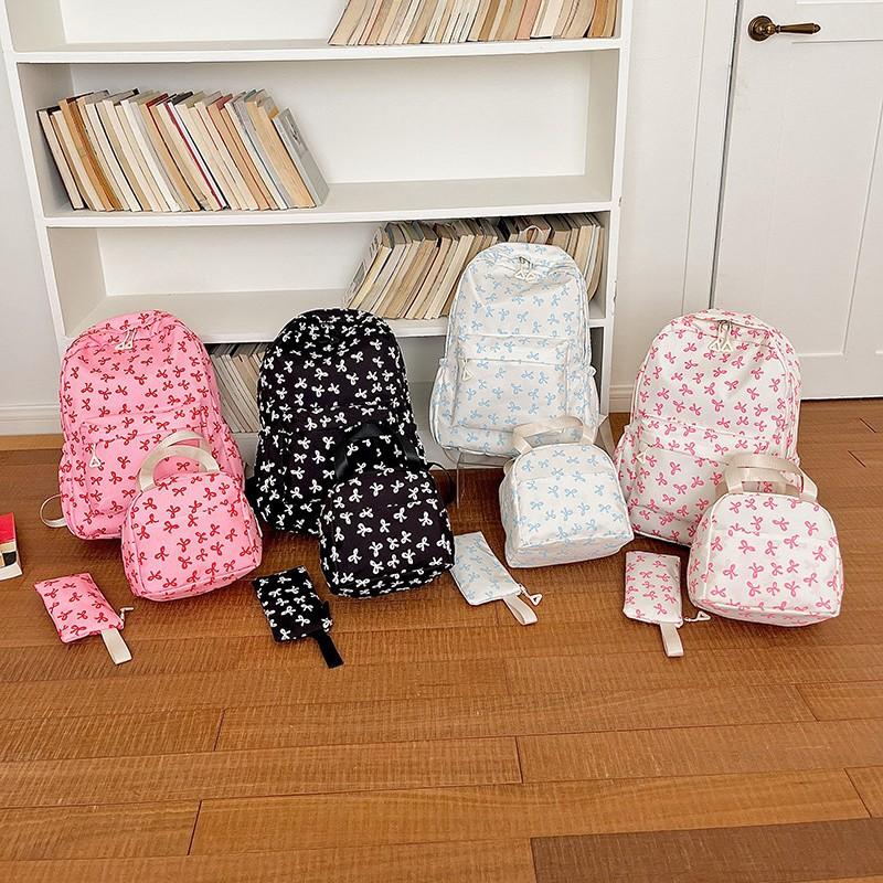 Cute Japanese School Girl Bowknot 3-Piece Backpack Set, Korean Harajuku Style, Large Capacity Casual Bookbag for Teens
