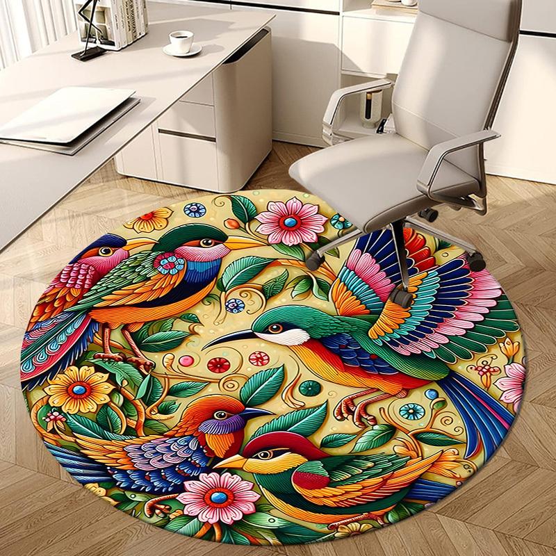1pc Office Carpet Chair Mats Colorful Birds Floral Pattern Perfect for Decorating Office Chairs, Living Rooms, Or Bedrooms