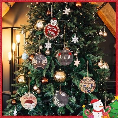 1-5PCS Christmas Wooden Hanging Sign Santa Holiday Decoration Round Tree Ornament for Festive Decor