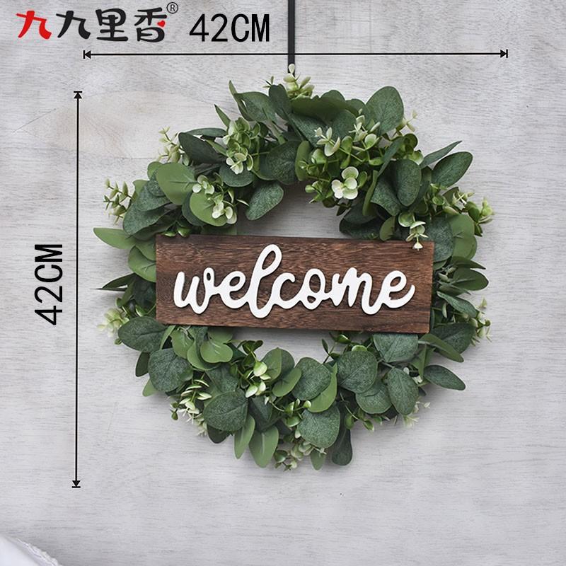 Large Artificial Eucalyptus Wreath With Money Plant Leaves Front Door Decor Welcome Sign Included