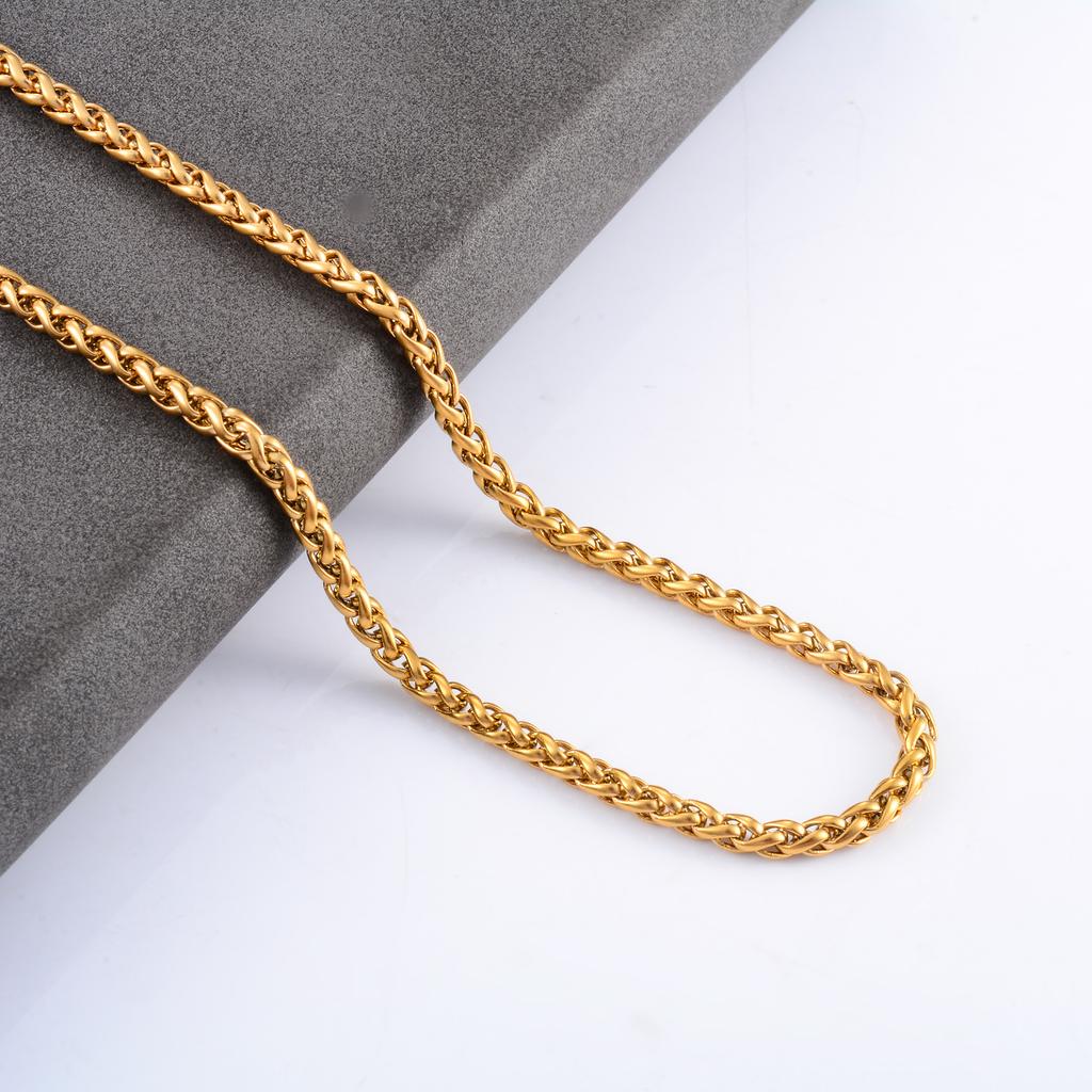 Stainless Steel Link Wheat Chain Long Necklace for Men Women Jewelry Accessories Gold Color Plated Choker on the Neck Collar DIY