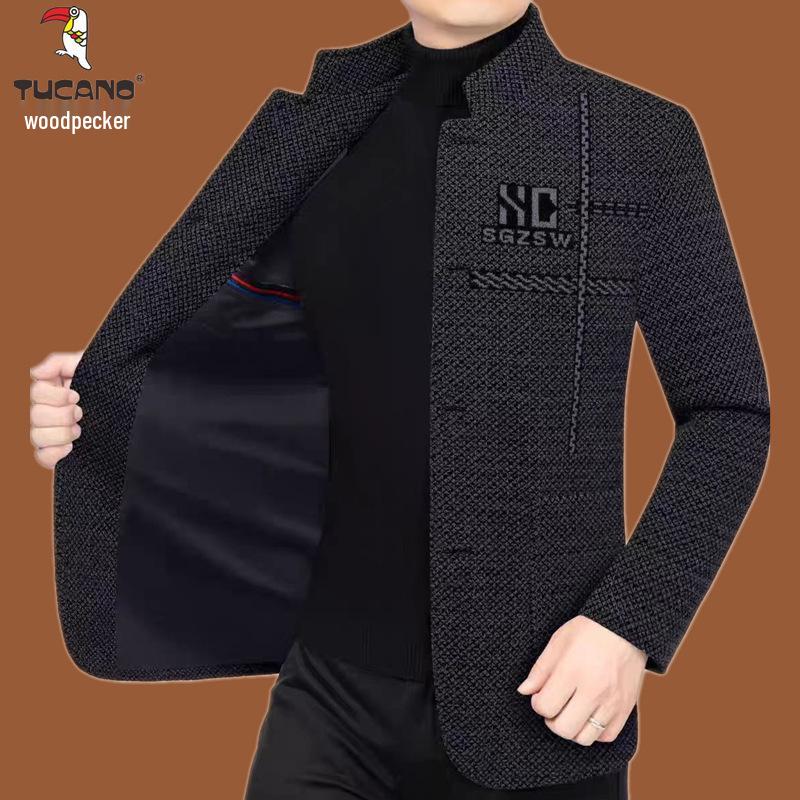

Woodpecker Dad s Winter Coat: Velvet-Lined Thick Jacket for Warmth - Men s Suit Style for Middle-aged and Elderly 195/4XL (180-200 lbs)