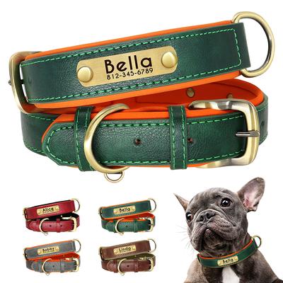 Collier pour chien personnalisé en cuir PU avec plaque nominative, rembourré doux, gravure gratuite du nom pour chiens petits, moyens, grands, ajustable