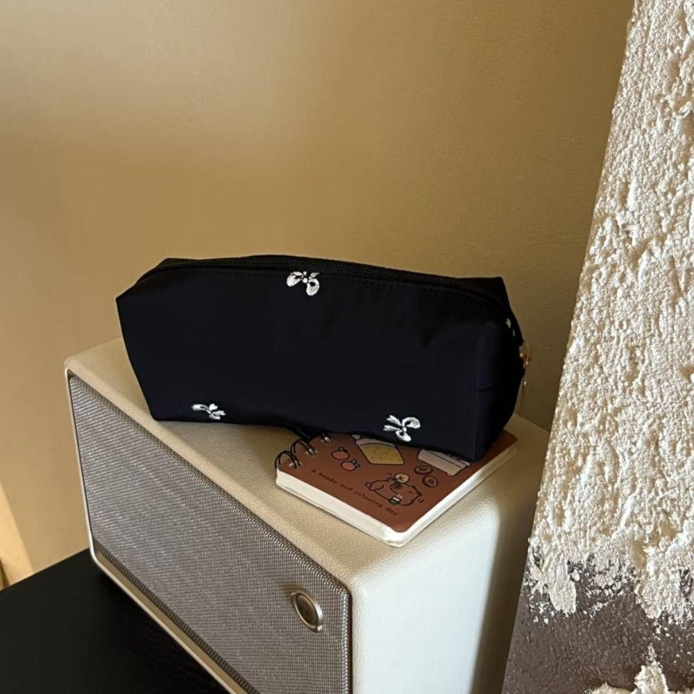 Portbale Pen Bag Bowknot Embroidery Multifunctional Storage Bag Stationery Organizer Students