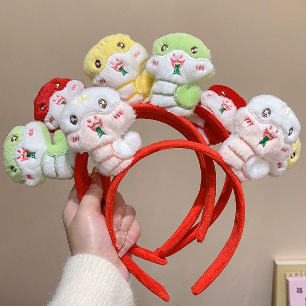 Red Hairband 2025 Happy New Year Headband Hairpin Plush Snake Year Headband New Year Pendant  Girl