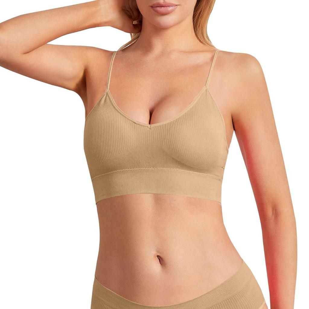 Women's Y Back Sports Bra - Padded Low Impact Spaghetti Thin Strap Workout Yoga Top
